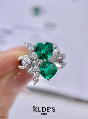 库迪家祖母绿方钻复古925银针戒