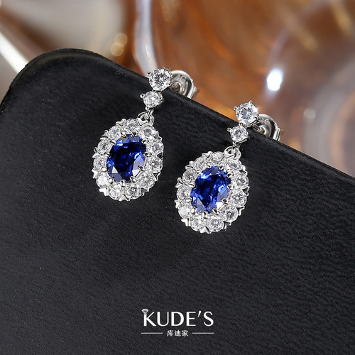 KUDE’S库迪家耳饰女2.0克拉培育蓝宝石耳钉轻奢风小众设计感耳坠