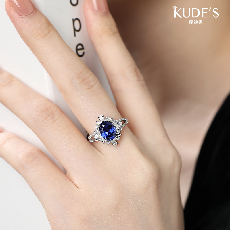 KUDE'S库迪家3.0大克拉培育皇家蓝宝石戒指女豪华款礼物轻奢钻戒
