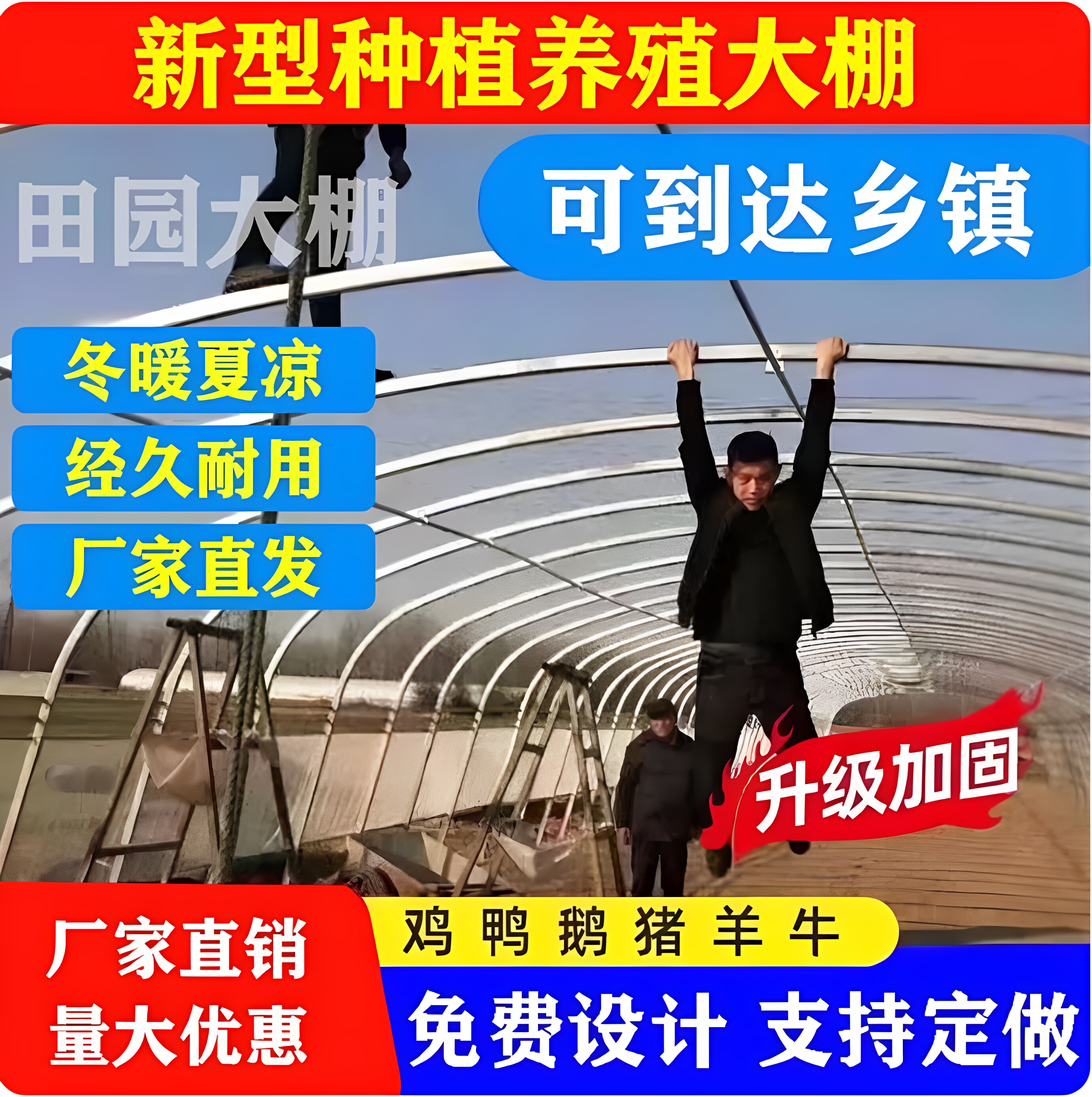 大棚骨架钢管全套蔬菜种植养殖猪牛鸡椭圆管半坡暖棚保温钢架连栋