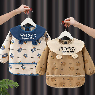 儿童罩衣冬外穿洋气男宝宝吃饭围兜防水防脏围裙女羽绒服反穿护衣