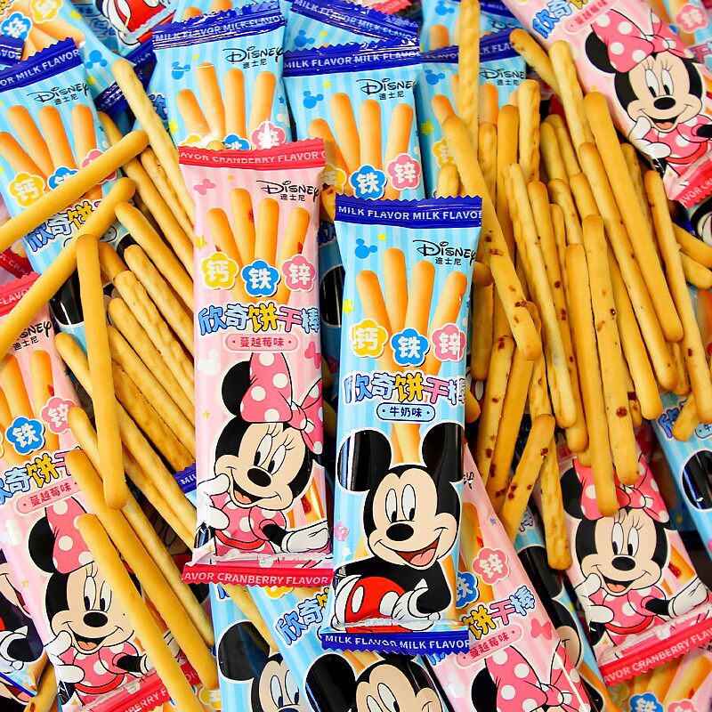 迪士尼欣奇饼干棒蔓越莓味牛奶味儿童分享零食休闲小吃整箱批发