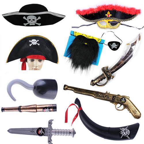 cosplay Halloween Pirate hat mask knife flag Blindfold cloak