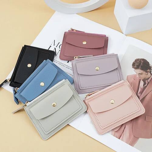 Short Simple Wallet Female PU Leather Purse Mini Zipper Soli