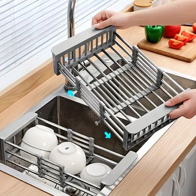Kitchen Sink Drain Rack Stainless Steel Extendable Dish Dryi
