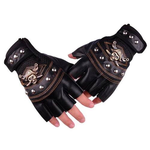 Men Punk Motorcycle Gloves Summer Spring Rivet Pirate Skull