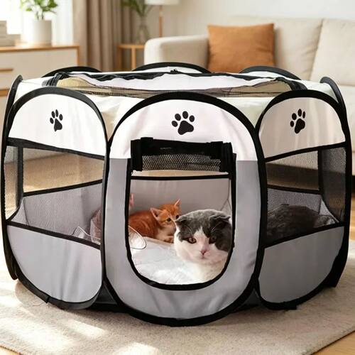 Portable & Foldable Octagonal Pet Playpen Kennel Tent - Easy