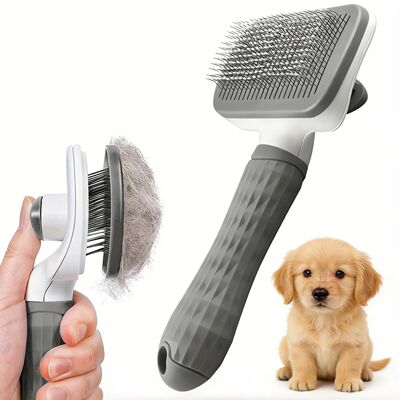 Pet Grooming Brush with One-Click Hair Removal, Bent Needle