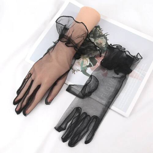 New Sexy Transparent Lace Black White Gloves Solid Color Fas