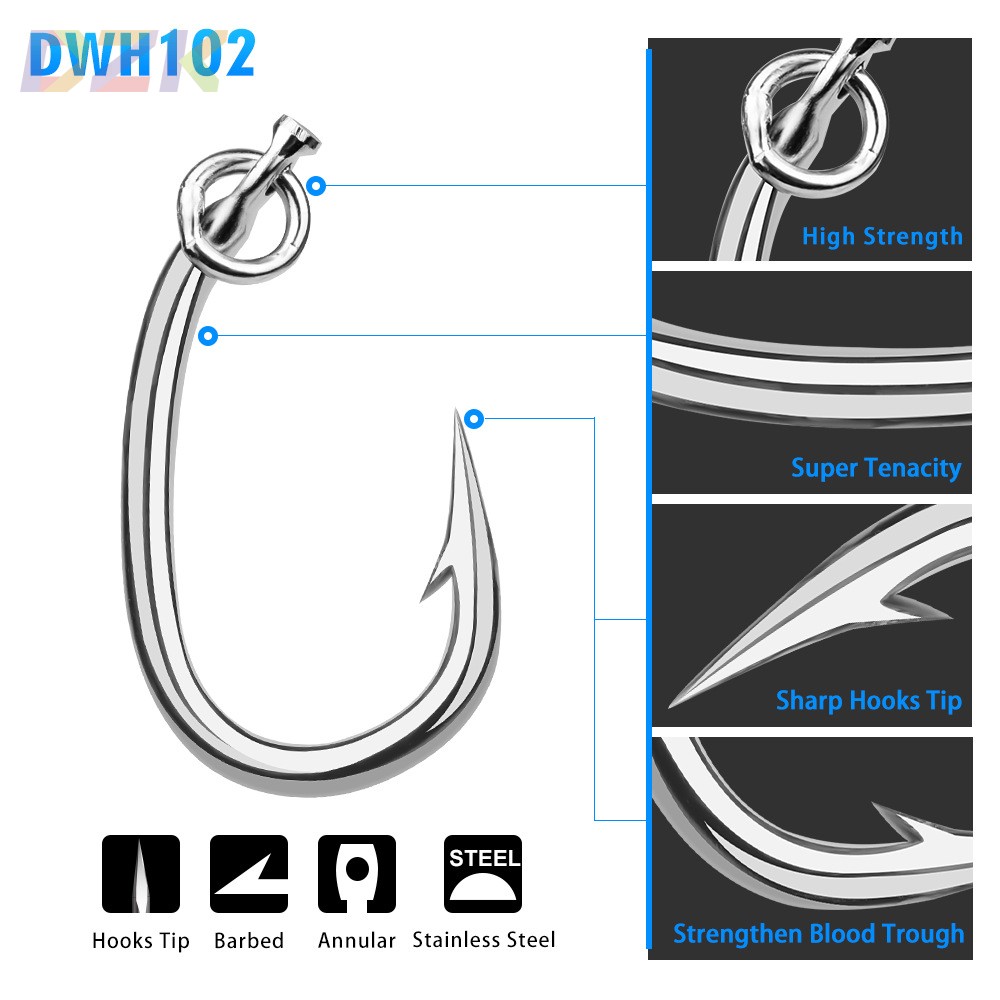 Tuna Hook海钓不锈钢钩有倒刺金枪鱼钩耐海水腐蚀船钓大鱼钩m7