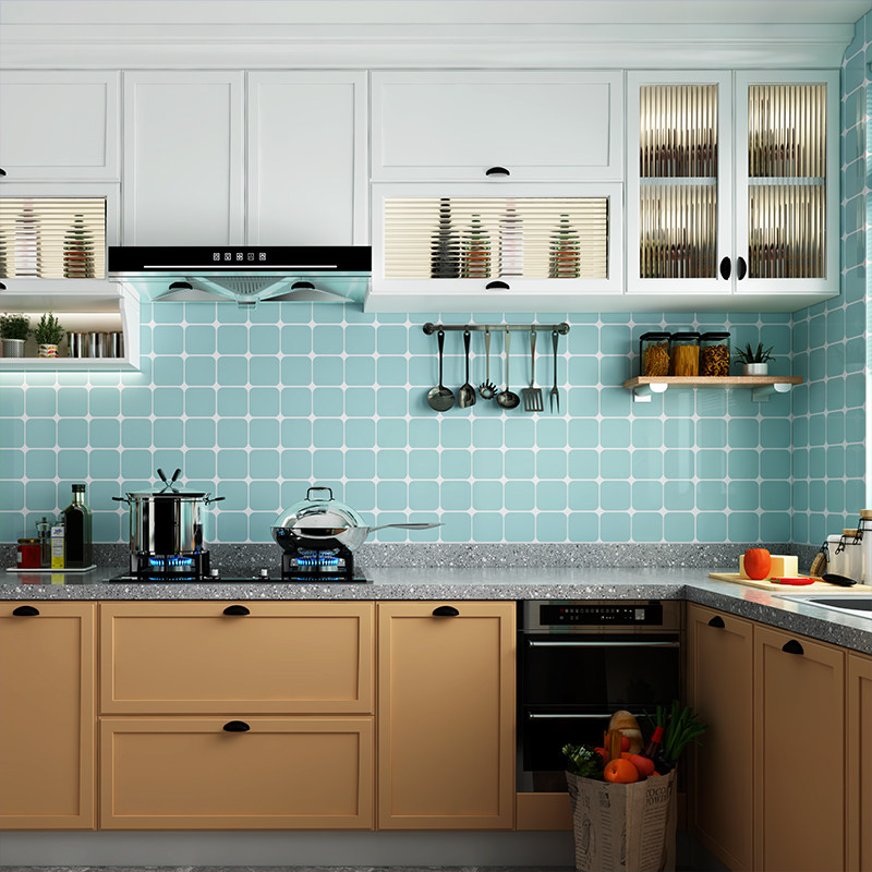 厨房贴纸防水防油污光面格子墙纸自粘灶台柜门保护膜卫生间墙壁纸
