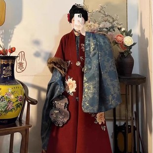 钟灵毓秀新年战袍过年拜年服汉服女明制裘衣刺绣斜襟长衫秋冬套装