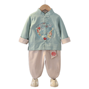 男童汉服春秋中国风周岁礼服宝宝唐装男孩薄款古装民国风新年衣服