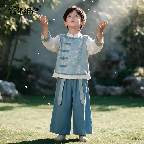 儿童新中式国风唐装中秋幼儿园演出套装2026新款男童汉服少爷古装