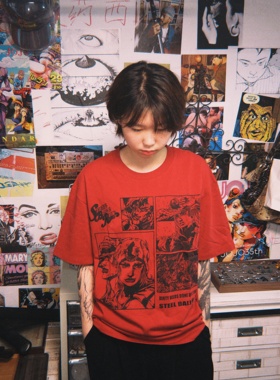 【懒人福音】KAICHUJIN原创jojo飙马野郎酒红短袖纯棉不起球显白