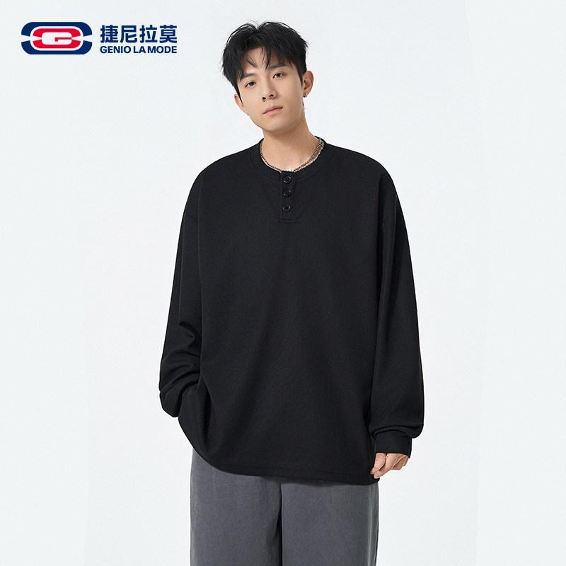 【敖瑞鹏代言】捷尼拉莫纽扣保暖秋季卫衣宽松休闲潮流打底衫简约
