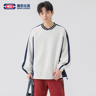 【敖瑞鹏代言】Geniolamode撞色圆领卫衣春季款男女同款休闲上衣