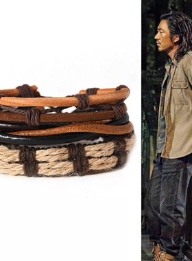 边水往事但拓同款手工编织手链痞帅牛皮麻绳男女潮流复古多层手环