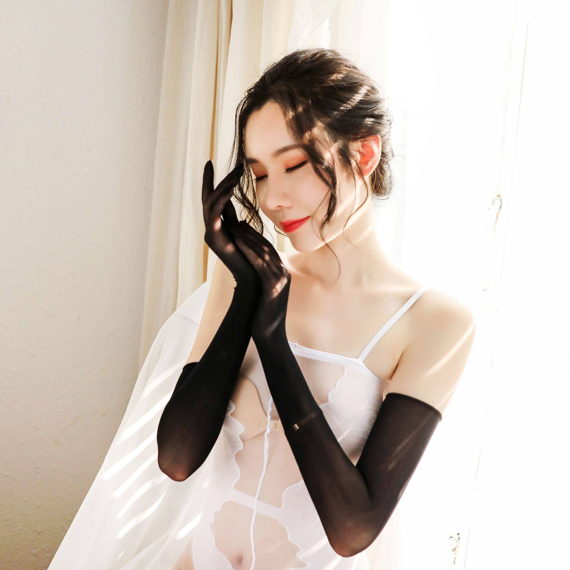 五指手套莱卡任意剪超薄无缝丝袜袖套防勾丝婚纱女礼仪长袖防晒男