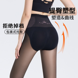 高腰收腹提臀面膜黑透肤光腿神器女秋冬一体加绒假透肉黑丝水光袜