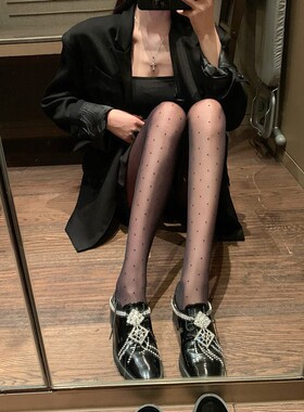 春日系丝袜子女士薄款性感波点连体裤袜小圆点黑色打底袜黑丝纯欲