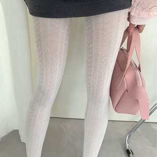 灰色竖纹蕾丝波点薄棉微透高弹力复古提花咖色打底丝袜连裤袜