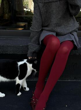 INS超火的红色打底袜春秋圣诞元旦新年本命年开运红色连裤袜丝袜