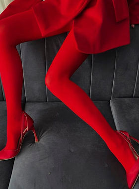 时髦辣妹人手一件 圣诞跨年秋冬正红色天鹅绒100D连裤袜打底袜