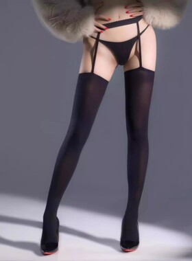 80D天鹅绒性感吊带一体袜保暖长筒微厚红边黑丝大尺码过膝高筒丝