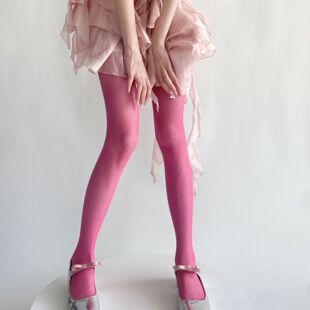 超有个性!玫红色超薄透肉丝袜y2k彩色糖果系纯欲风性感辣妹打底袜