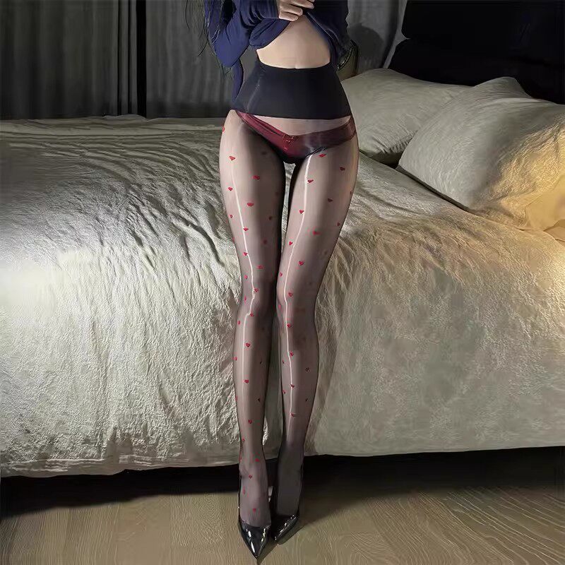 超细腻油亮爱心圆点连裤袜