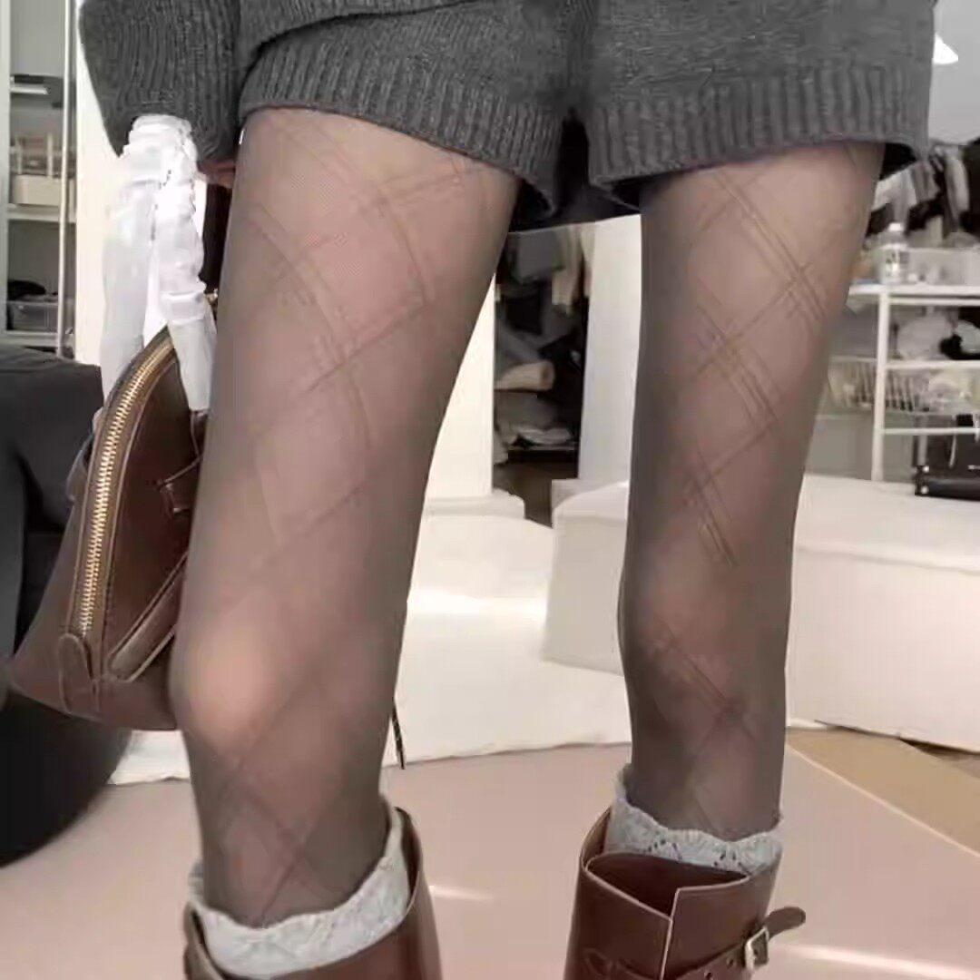 纯欲超薄灰菱格春秋连裤丝袜