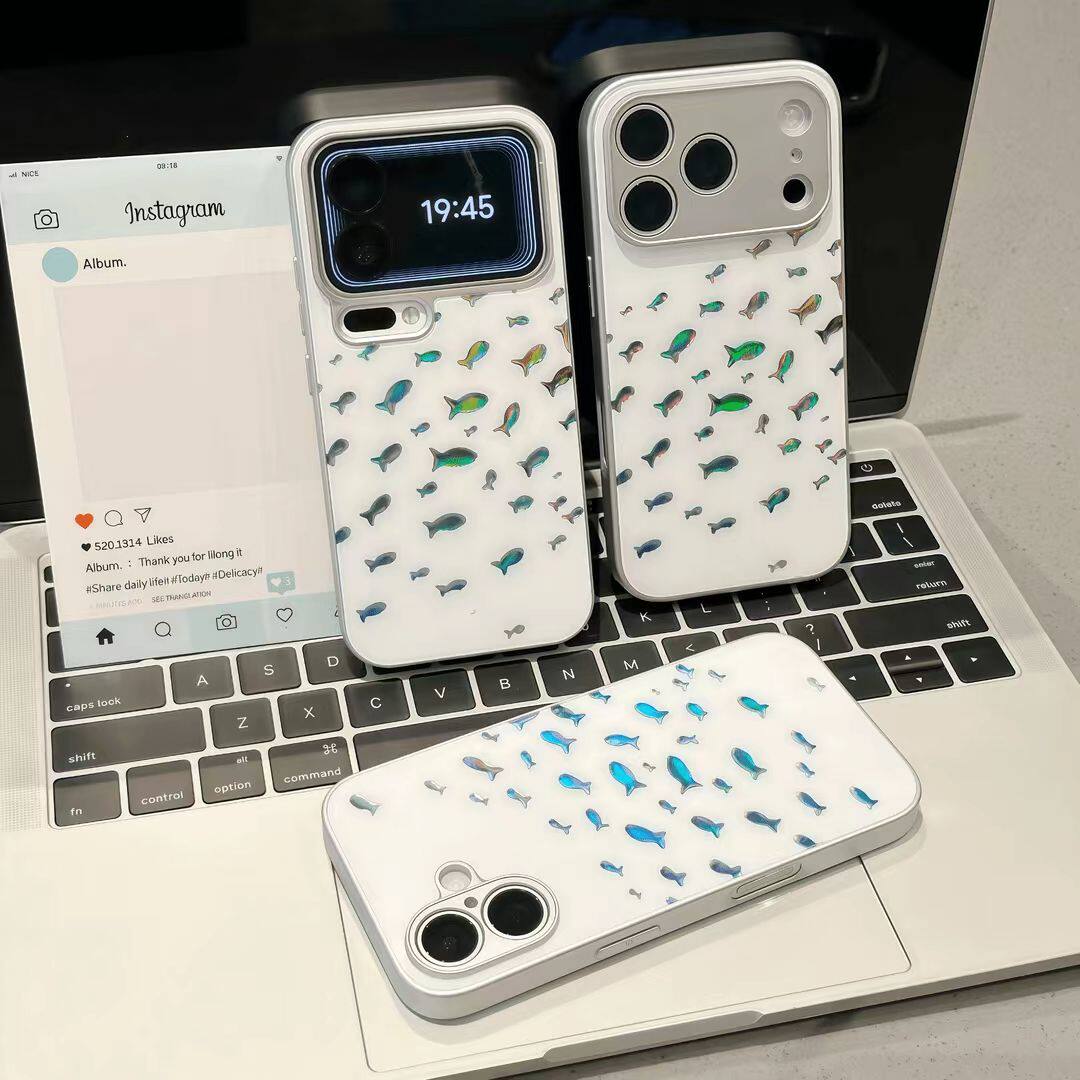 满屏炫彩小鱼适用苹果17手机壳华为pura80新款荣耀500渐变opporeno15高级感vivos50promini女小米17promax