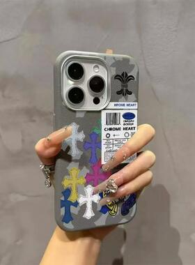 标签多彩十字适用苹果16手机壳华为mate70pro新款荣耀100创意opporeno11皮纹vivos19/x100男小米15女nova13潮