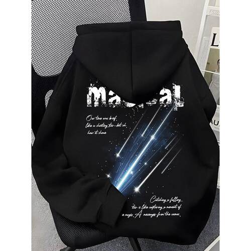 美式高街个性流星字母印花连帽卫衣秋冬新款oversize百搭慵懒外套