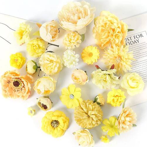 Yellow Artificial Flowers Heads Silk Fake Flowers for Home D