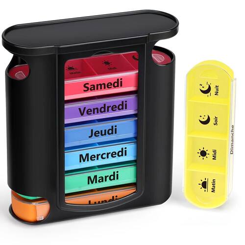 1pc French Printing Weekly Pill Organizer, 7 Stackable Compa