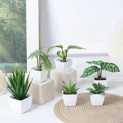6PCS, mini Artificial Flower and Plant Bonsai, DIY Display f