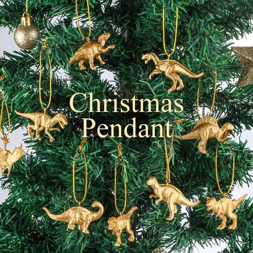 16 Mini Golden Dinosaur Ornaments Christmas Tree Hanging Par