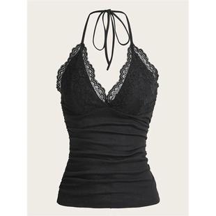 Black Lace Women Grunge Summe Top Punk Halter Goth Patchwork