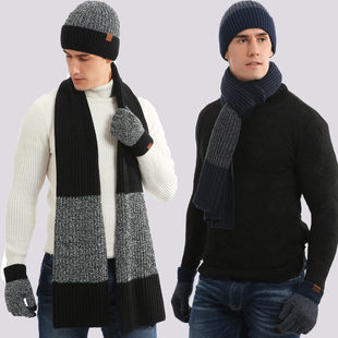 Winter Warm Wool Hat Scarf and Gloves Set for Men and Wome