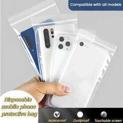 100Pcs Universal Bag Transparent Mobile Phone Dust Bag Zippe