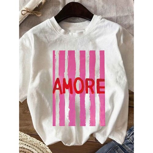 AMORE Letter Pattern Print Women's Casual Summer Round Neck
