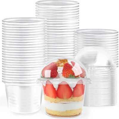 8OZ  Disposable Plastic Cups with Dome Lids Clear Dessert Cu