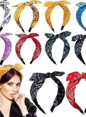 2024 Boho Floral Print Headbands Bow Wide Brimmed Head Hoop