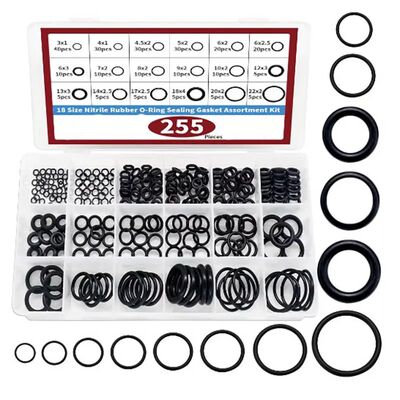 255pcs Rubber O Rings Kit, 18 Size Metric NBR Washer Gasket