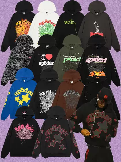 High-End Sp5Der American Hip-Hop Hoodie and Sweatpants Set with Foam-Printed Spider Web, High Street Loose-Fitting Sweatshirt, Trendy
