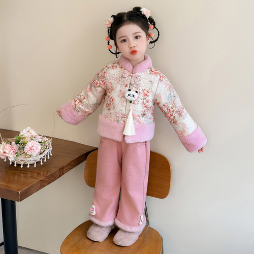 拜年服女童新中式国风唐装公主加厚套装女宝宝过年衣服儿童新年装