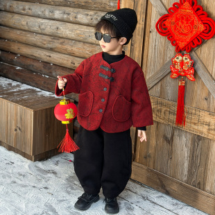 小男孩帅气宝宝新年装 儿童唐装 过年 国风加厚套装 拜年服男童新中式