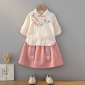 儿童演出服 棉麻民国风夏三月三民族服装 女童汉服唐装 男童古风套装